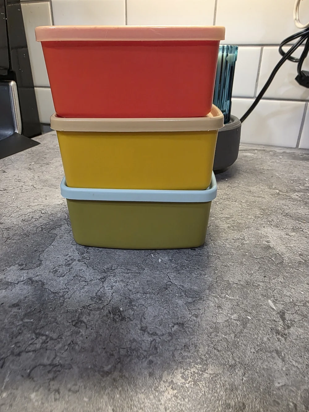 3 Vintage Square Tupperware Bowls